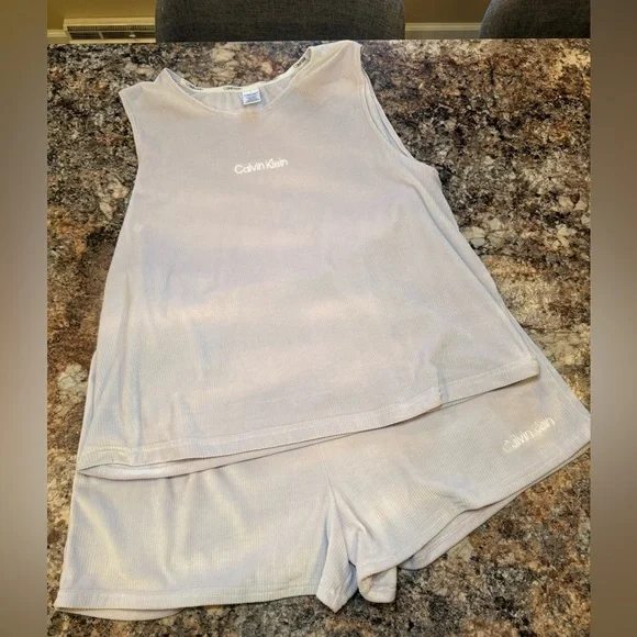 Calvin Klein Light Grayish/Purple Tank and Shorts Set - Picture 2 of 6